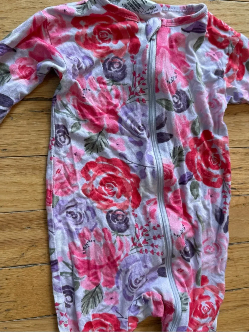 Gerber Girl Pink Purple Rose Floral‎ Viscose Footed Pajama Sleeper 6-9 Months